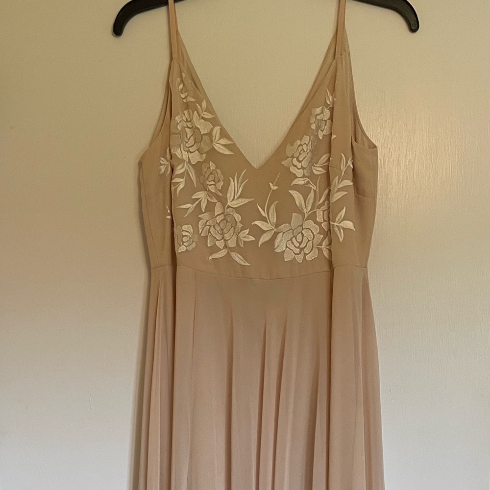 Floor length dusty pink bridesmaid dress